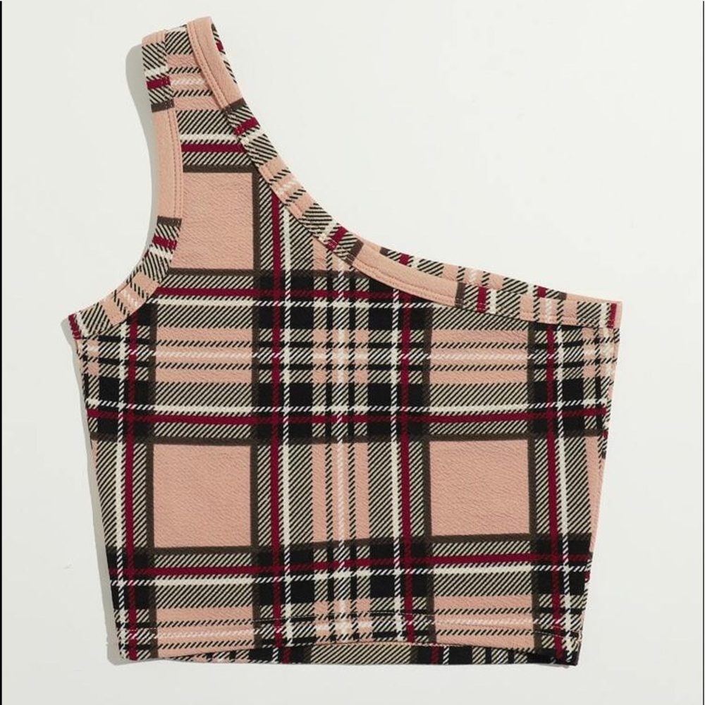 Plaid One Shoulder Tank Top